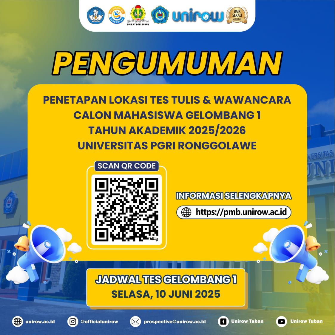 Pengumuman Seleksi PMB Unirow Tes Tulis dan Wawancara Gelombang 1  2025